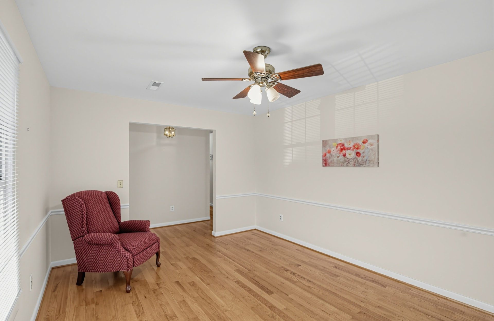 Unfurnished living room with oak hardwood floors
